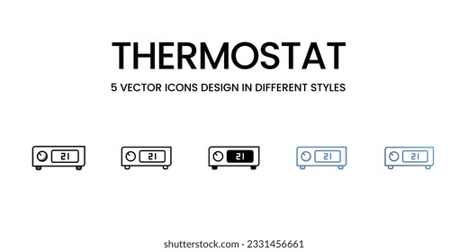 Thermostat Icon Design in Five style with Editable Stroke. Line, Solid, Flat Line, Duo Tone Color, and Color Gradient Line. Suitable for Web Page, Mobile App, UI, UX and GUI design.
