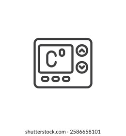 Thermostat line icon. linear style sign for mobile concept and web design. Digital thermostat with temperature outline vector icon. Temperature control symbol, logo illustration. Vector graphics