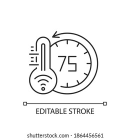 Thermostat linear icon. Smart home monitoring future devices. Measuring temperature inside. Thin line customizable illustration. Contour symbol. Vector isolated outline drawing. Editable stroke