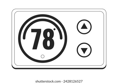 Thermostat regulator black and white 2D line cartoon object. Turning down heat. Optimum temperature controller isolated vector outline item. Saving energy indoors monochromatic flat spot illustration