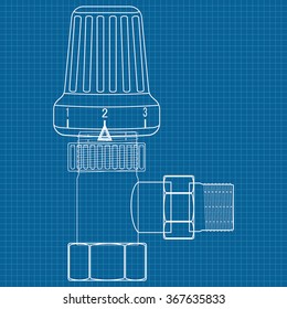Thermostat. Water valve. Icon. Blueprint Background. Vector illustration.