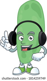 Thermus thermophilus cartoon character style speaking with friends on headphone. Vector illustration