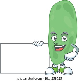 Thermus thermophilus cartoon drawing Thumbs up holding a white board. Vector illustration