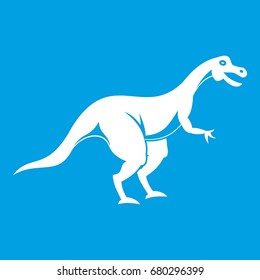 Theropod dinosaur icon white isolated on blue background vector illustration