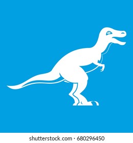 Theropod dinosaur icon white isolated on blue background vector illustration