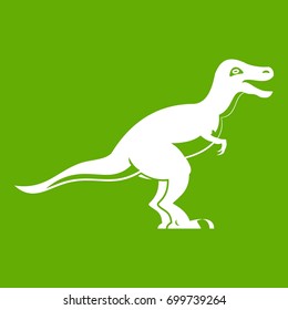 Theropod dinosaur icon white isolated on green background. Vector illustration