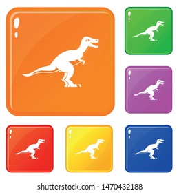 Theropod dinosaur icons set collection vector 6 color isolated on white background