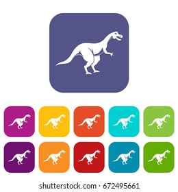 Theropod dinosaur icons set vector illustration in flat style In colors red, blue, green and other