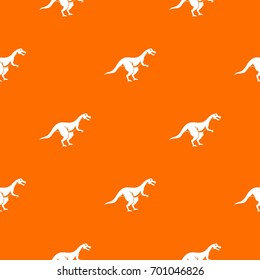 Theropod dinosaur pattern repeat seamless in orange color for any design. Vector geometric illustration