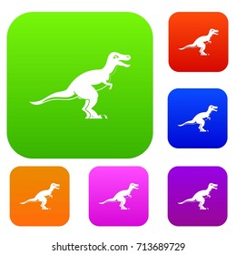 Theropod dinosaur set icon color in flat style isolated on white. Collection sings vector illustration