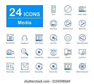 these are 24 beautiful small, pixel perfect media player interface vector icons.