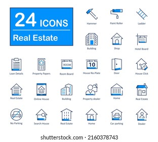 These are 24 beautiful small, pixel perfect real estate interface vector icons.