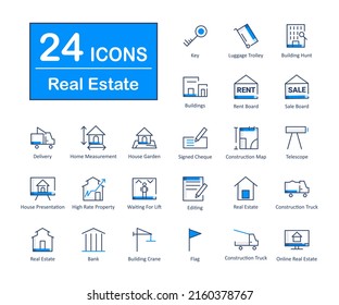 These are 24 beautiful small, pixel perfect real estate interface vector icons.