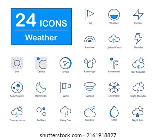 These are 24 beautiful small, pixel perfect weather vector icons.