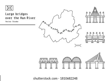 These are the big bridges in the Han River in Seoul in Korea.