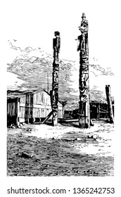 These are caerved and painted vertically. These are culture part of British columbia and very beautifully shows indegenious people culture vintage line drawing.