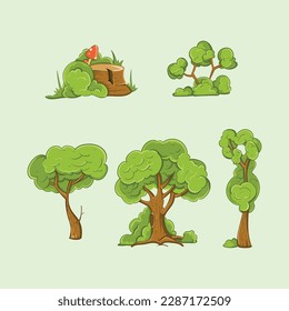 These are cartoon style trees bush in vector.