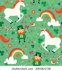 These characters have traveled from Tir Na Nog to wish you a happy Saint Patrick's Day. This pattern is vector based and repeats seamlessly. It would be perfect for a surface design or background. 