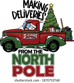 These Christmas trucks are so tough they can make deliveries all the way to the north pole.  This set  features a classic studebaker and ford truck with the text making delivers from the north pole.