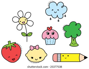 These cute kawaii elements will brighten any project.