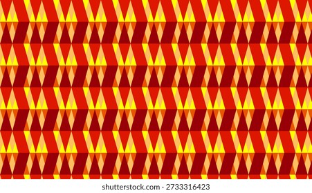 These extremely fiery lozenge patterns are inspired by blazing flames. The resulting designs are optical illusions created in warm tones of red, orange, and yellow.