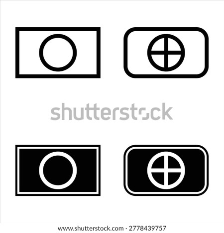 These four minimalist icons represent media viewing and recording functions, featuring rectangular frames and central circular symbols to indicate status or focus.