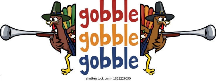 These funny pilgrim turkey are out on the hunt for some delicious ham sandwiches.  These files features designs of pilgrim turkey along with gobble gobble gobble and happy thanksgiving text. 
