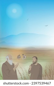 These are the generations of Terah: Terah begat Abram, Nahor, and Haran. Genesis 11:27. Old testament. Bible illustrations vector. Torah. Abraham with father and brothers. 
