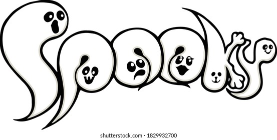 These ghosts are having a great time on Halloween.  This design features spirits in the shape of different letters forming the word spooky.