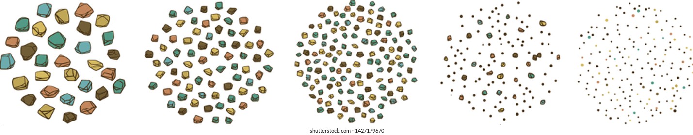 
These are gravel of various sizes, and they are arranged by size such as clay or gravel.