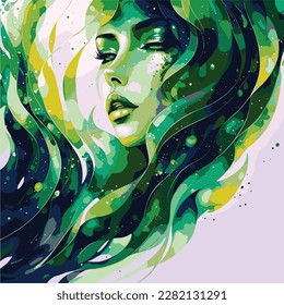 Estas imágenes de alta calidad combinan los colores audaces y vibrantes de la acuarela con la elegante belleza de las figuras femeninas, la acuarela abstracta verde, la bella muchacha, la elegancia, la belleza, las figuras femeninas, 