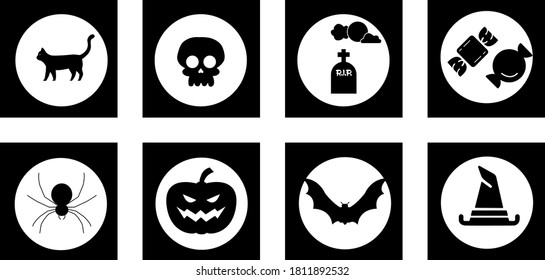These icon have a vector graphic of a Halloween in black and white