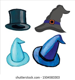 These icons, isolated images will help you arrange a card, invitation or page for Halloween. magic hats or wizard hats