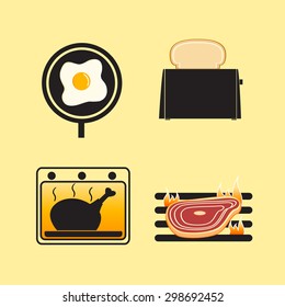 These icons refer how to cook, fry toast bake or grill. Even you can use them for decorating your kitchen books or menu.