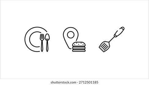 These icons represent various aspects of the food industry, including dining, location, and cooking