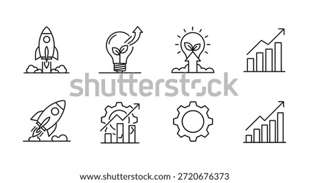 These icons symbolize innovation and progress, notably presented in a striking silhouette style.
