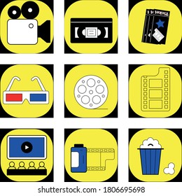 These icons are vector graphics for everything related to retro cinema art