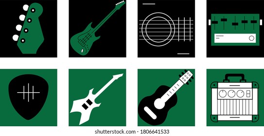 Diese Symbole sind Vektorgrafiken von Gitarren und Geräten