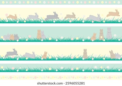 These are line illustrations of Easter and rabbits.