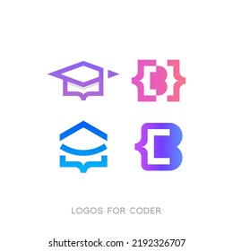 these logos are curly bracket logos combined with house, letter B, etc. for digital companies especially coders. The style of these logos is simple, minimalist, modern, abstract.