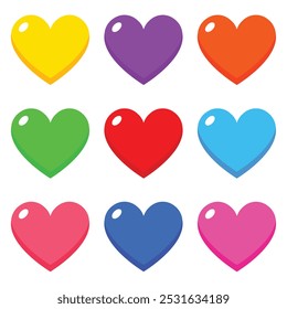 These are a pack of 9 colorful glossy hearts