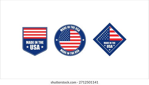 Estos emblemas patrióticos muestran la frase "Made in the USA" con la icónica bandera estadounidense