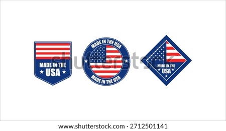These patriotic emblems showcase the phrase "Made in the USA" with the iconic American flag