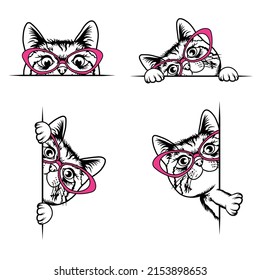 These peeking cat monograms or silhouette vectors are perfect for any of your design projects or sublimation. Curious cat wearing glasses.  