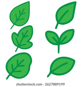 These six vector leaf icons showcase a variety of plant forms, offering versatility for both organic and environmentally conscious visual projects.

