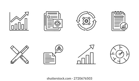 Estos iconos elegantes y lineales representan conceptos comerciales clave, presentados en un estilo de silueta limpia.