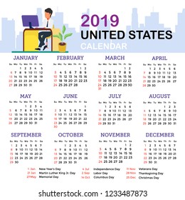 these are some flat design templates for calendar 2019