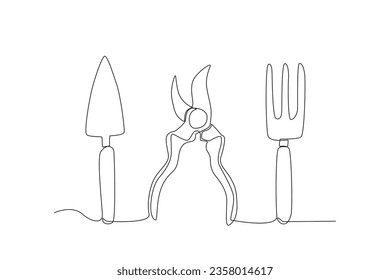 These three tools for gardening. Farm tools one-line drawing