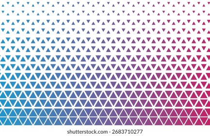 These triangles are arranged in horizontal rows and exhibit a color gradient that shifts from a light blue on the left to a deep pink and purple on the right.