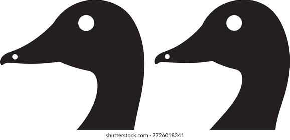 Estas son dos siluetas de cabeza de pato en negro. Icono de pájaro animal de cabeza de pato.